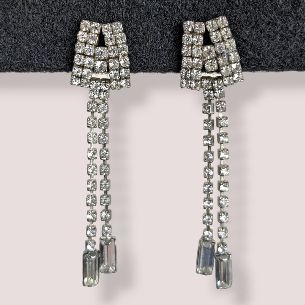 Vintage Rhinestone Dangling Baguette Earrings
